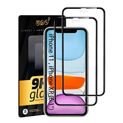 Immagine di UNO&#039; Pellicola proteggi schermo per iPhone 11/XR (6.1&quot;), in vetro temperato 9H, copertura completa con bordi curvi, ultra resistente, trasparente, antigraffio, anti impronte, senza bolle.