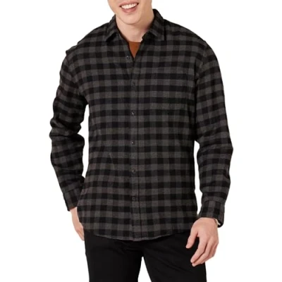 Immagine di Amazon Essentials Camicia in Flanella a Maniche Lunghe (Disponibile Taglie Extra Forti) Uomo, Carbone Buffalo Plaid, M