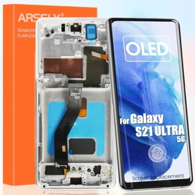 Immagine di OLED Schermo per Samsung Galaxy S21 Ultra 5G LCD Display Digitizer Touch Assembly con Riparazione Kit, SM G998B G998B/DS G998U G998W(Argento Cornice)