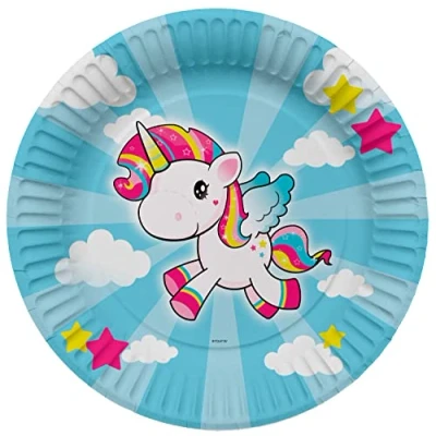 Immagine di Folat 61933 Stoviglie per Feste Ø 23cm 8 pezzi Unicorno Piatti di Carta Cena compleanno, bambini, festa, matrimoni, baby shower, Multicolore