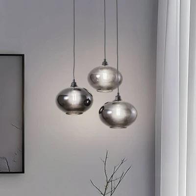 Immagine di Sospensione 3 lampade scala Ferno D61cm Metallo e Vetro Nero Menzzo