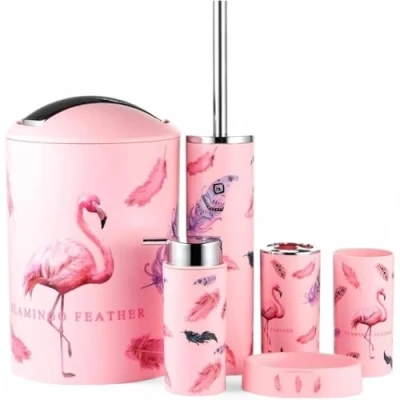 Immagine di GMMH Set di 6 accessori da bagno, con dispenser per sapone, porta saponetta e scopino WC (lettere)