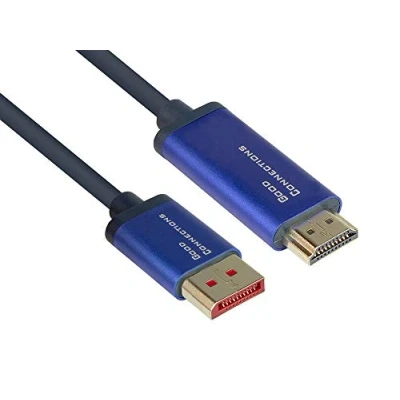 Immagine di Good Connections® SmartFLEX Cavo DisplayPort 1.4 a HDMI 2.0 4K UHD @60Hz RGB / 4:4:4 Scala in rame, alloggiamento alluminio altamente flessibile blu scuro 3 m