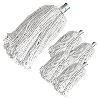 Immagine di PY.12 Set di 2 testine ricambio per mocio industriali, in puro filato cotone con zoccolo galvanizzato, teste resistenti la pulizia completa del pavimento
