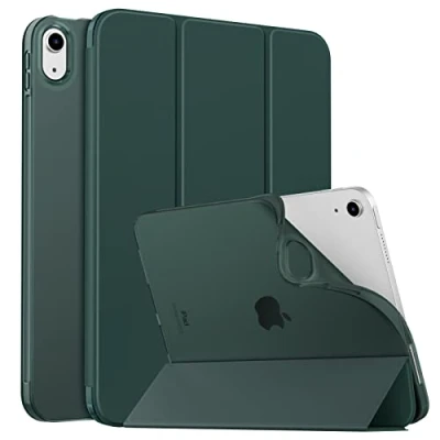 Immagine di MoKo Custodia per iPad 10a Generazione 2022 da 10,9 Pollici, Cover Tri fold Auto Sveglia/Sonno con Retro Semi trasparente in TPU, Verde notte