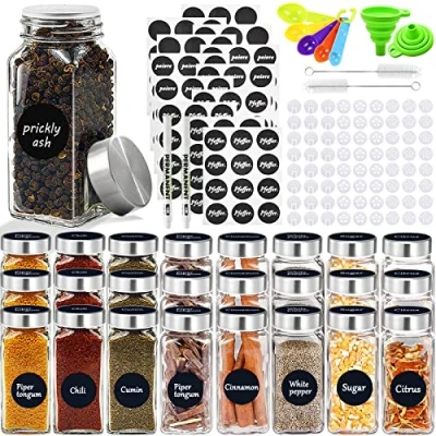Immagine di JOTOL Barattoli Spezie,24pcs Portaspezie,Contenitori Spezie per Cucina,Trasparente Vasetti Spezie,Contenitori Cucina con Etichette Spezie,2 Spazzole,2 Imbuto in Silicone