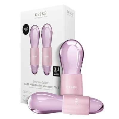 Immagine di GESKE SmartAppGuided™ Cool &amp; Warm Duo Eye Massager 7 in 1 Doppio massaggiatore salva tempo Occhi e viso Raffredda riscalda senza batteria Rassoda, rilassa sgonfia la pelle