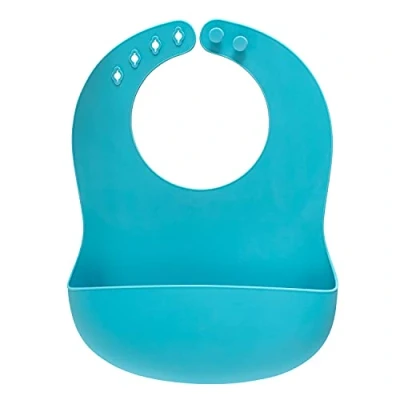 Immagine di reer Eat&#039;n Tidy Bavaglino in silicone per bambini, con vaschetta raccogligoccia, lavabile lavastoviglie, colore: Blu