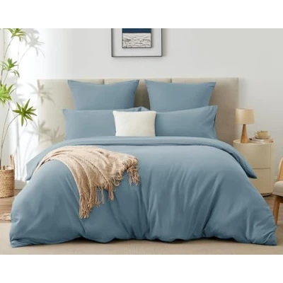 Immagine di WAVVE biancheria da letto 220 x 240 cm, 3 pezzi, blu minerale, copripiumino set con federe 65 di in microfibra chiusura lampo,