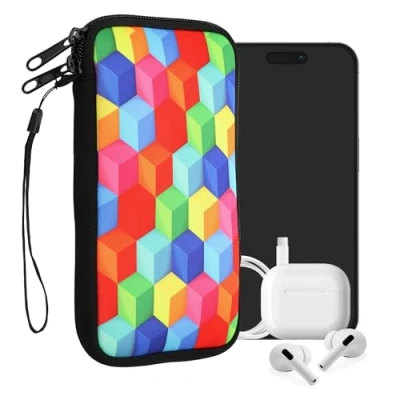 Immagine di kwmobile Custodia in neoprene con zip per smartphone XL 6,7/6,8&quot; Astuccio portacellulare a sacchetto cerniera Borsa verticale Cubo Arcobaleno multicolore