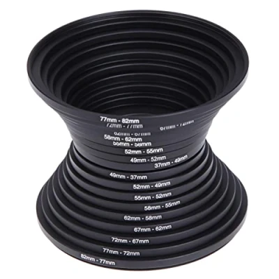 Immagine di DASNTERED Step Up/Down Lens Filter Ring Adapter Set 37 82 mm, 18 pezzi Camera Metallo Stepping Kit Filtro Adattatore Up Down Accessori per Canons fotocamera Nikon (nero)