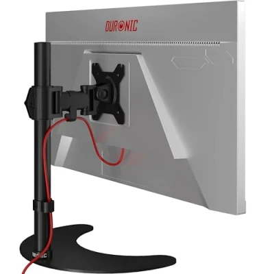 Immagine di Duronic DM25D1 BK Braccio per un monitor da 13 a 27 pollici con piedistallo Inclinazione e altezza regolabile VESA 75 100 Supporto ergonomico PC base schermi nero