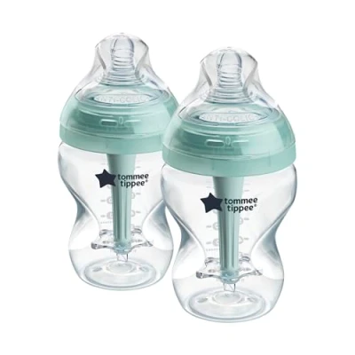 Immagine di Tommee Tippee Biberon anti colica 260 ml, con tettarella simile al seno materno, cannuccia ventilata, autosterilizzante, 2 pezzi