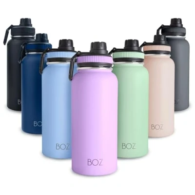 Immagine di BOZ Borraccia Termica 1 Litro in Acciaio Inossidabile a Doppia Parete (Lavanda), Bottiglia per Bevande Fredde e Calde, Inox Priva di BPA, Thermos Senza Retrogusto Metallico