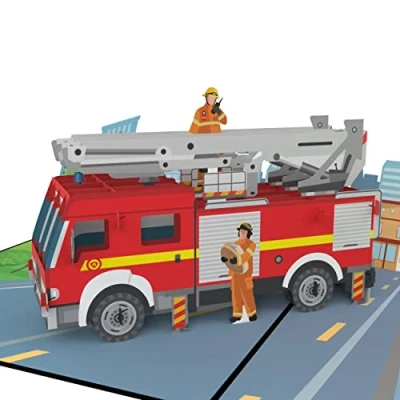 Immagine di MOKIO® Biglietto auguri Pop Up Camion dei Pompieri regalo 3D per un compleanno, come buono o regali in denaro, di vigili del fuoco