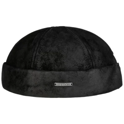 Immagine di Stetson Berretto Docker Pigskin Uomo Made in The EU Pelle con Risvolto, Docker, Fodera Inverno Autunno/Inverno L (58 59 cm) Nero