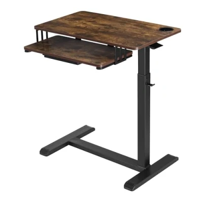 Immagine di ETHU Overbed Table Regolabile in altezza Mobile Tray Sofa Side with Wheels, Hospital Bed Tavolo Workstation per Home and Office Laptop Computer Cart