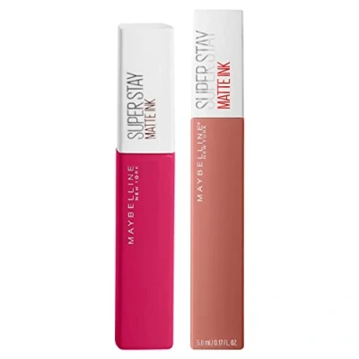 Immagine di Maybelline New York SuperStay Matte Ink Tinta Labbra ad Effetto Coprente Colore Intenso a Lunga Durata con Applicatore di Precisione Punta Kit Make Up da 2 Rossetti 120 Artist e 65 Seductress