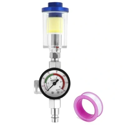 Immagine di QWORK® Regolatore di Pressione dell&#039;Aria per Pistola verniciatura, manometro + separatore Filtro Trappola Acqua Olio Filettatura Standard 1/4, Max 140psi