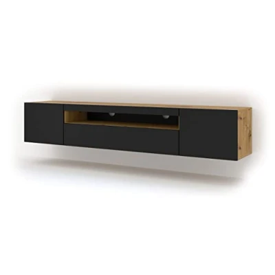 Immagine di Aura, mobile Lowboard per TV da 200 cm, appendere o posizionare in verticale, universale, Hi Fi, televisore (rovere artigianale e nero opaco, con LED)