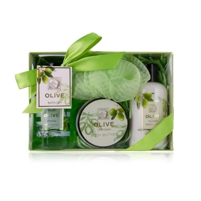 Immagine di Accentra Set doccia da donna in bella confezione regalo di 4 pezzi con gel doccia, lozione per il corpo, burro corpo e spugna a rete compleanno