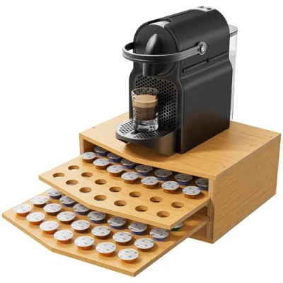 Immagine di ALTORICO Cassetto Porta Capsule per Nespresso Portacapsule in Bambù Cassetti Caffe Multifunzionale Organizzare Cialde
