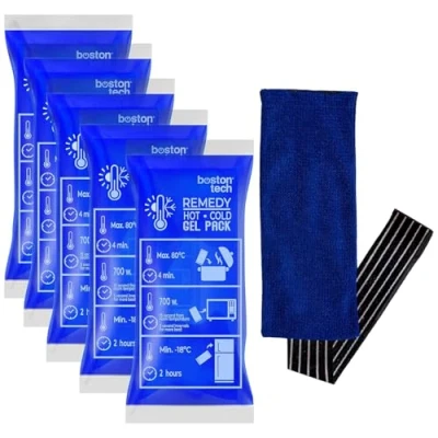 Immagine di REMEDY Confezione 5 Buste Gel Per Caldo e Freddo, 29x12 cm. Include 1 copertura in tessuto con fascia di compressione. Ideale il trattamento del dolore delle lesioni. frigorifero microonde