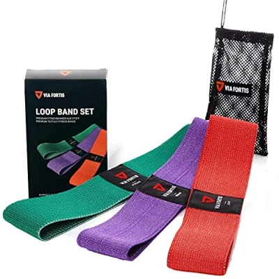 Immagine di VIA FORTIS® Booty Band Loop in Tessuto [antiscivolo e antistrappo] Elastici per Fitness/Ginnastica Set o Singoli Gambe, Glutei Braccia invece che Gomma