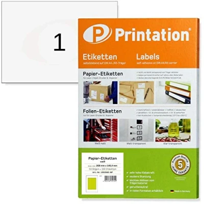 Immagine di Printation etichette per spedizione, formato A5, 210 x 148 mm, 50 autoadesive, cm su fogli DIN DHL, pacchetti, 6135 8690