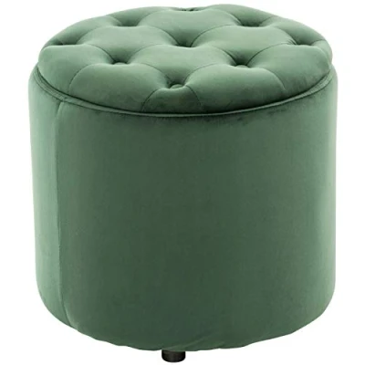 Immagine di Pouf Contenitore Pantin in Velluto Design Chesterfield I Poggiapiedi Divano con Coperchio Sgabello Puff Piedini, Colore:Verde