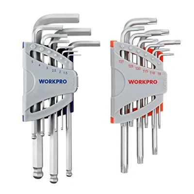 Immagine di WORKPRO 18 Pezzi Set di Chiavi Esagonali, Esagonali a Sfera da 1,5 10mm, Torx, Cr V, Compatte e Pratiche per Auto Biciclette