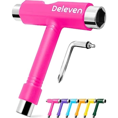 Immagine di Deleven Skate Tool Chiave per Tutto in Uno Multifunzione Leggero e Portatile con Allen 2 1 Cacciavite Phillips Regola Pattini, Longboars, Skateboard, Quads, Ruote, Trucks, Kingpin