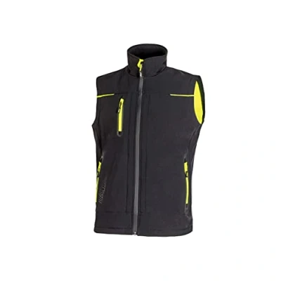 Immagine di U Power UNIVERSE, Giubbino Smanicato, Gilet Softshell, con Fodera in Micropile, Tessuto Impermeabile, Antivento, Traspirante, Zip Intera, Multitasche (BLACK CARBON S)