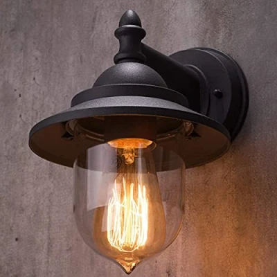 Immagine di CGC Lighting applique da esterno Lanterna decorativa giardino con vite standard E27, per portico (Nero)