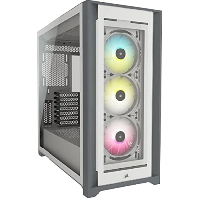 Immagine di Corsair iCUE 5000X RGB Case ATX Mid Tower, Quattro Pannelli in Vetro Temperato, Sistema di Gestione dei cavi RapidRoute, Tre Ventole da 120 mm Incluse, Bianco