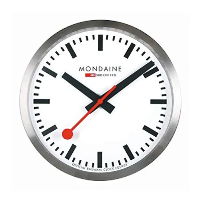 Immagine di Mondaine Orologio da parete A995.CLOCK.16SBB 40cm ufficiale Swiss Railways Rosso Seconda Lancetta in alluminio resistente alla polvere, Wite, Bracciale