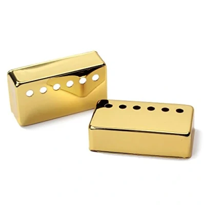 Immagine di Alnicov Set di 2 coperture per pickup humbucker chitarra, in ottone, 50 mm/52 mm, distanza tra i poli, adatte chitarra Gibson Les Paul, oro