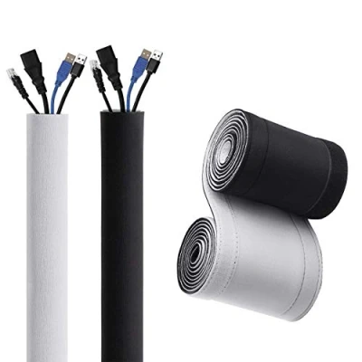 Immagine di Manica di gestione dei cavi larga 10 cm, tubo flessibile in neoprene per scrivania TV, cavo copertura computer Wire Hider, reversibile bianco e nero (diametro interno ∅ 2,5 cm) (1,5 m)