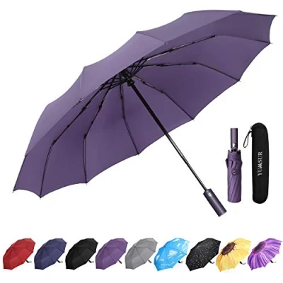 Immagine di YumSur Ombrello Portatile Automatico Antivento, Pieghevole Compatto,12 Costole Forte Resistente Alle Intemperie Umbrella Ladies Lunga Maniglia da Viaggio per uomini e donn