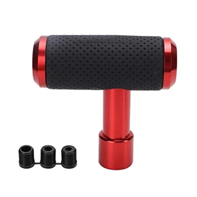 Immagine di EBTOOLS pomello del cambio automatico, auto a forma di T universale manuale/automatico parte ricambio in lega alluminio + pelle(Rosso)