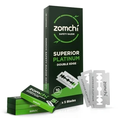 Immagine di ZOMCHI 50 Lama da Rasoio di Sicurezza,lame barba in acciaio inox platino per uomini e donne, si adattano a tutti i rasoi standard doppio bordo