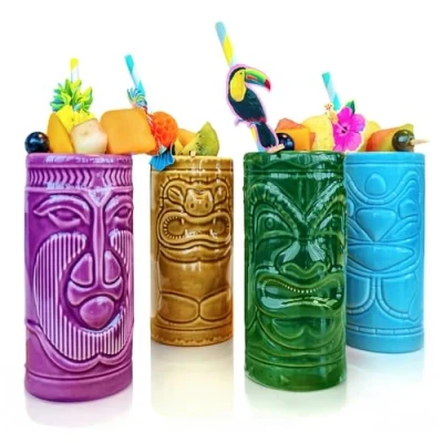 Immagine di mikamax Tiki Mugs Bicchierini Set di 4 Cocktail Mai Tai Tazze in Ceramica 29 x 8 15 cm Drinks Glasses