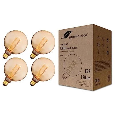 Immagine di greenandco 4x lampadina a LED dimmerabile di design vintage in stile retrò E27 G125 3,5W 120lm 1800K 320 230V, ambra, nessun sfarfallio