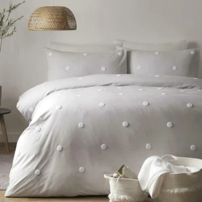 Immagine di Appletree Dot Garden Set copripiumino in cotone, argento con macchie bianche, per letto matrimoniale