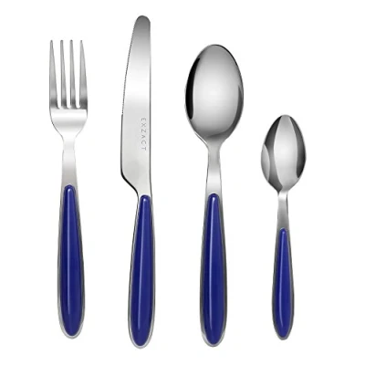 Immagine di EXZACT Posate in acciaio inox set 16 pz 4 x Forchetta, Coltelli, Cucchiai Cena, Cucchiaini (Blu 16)