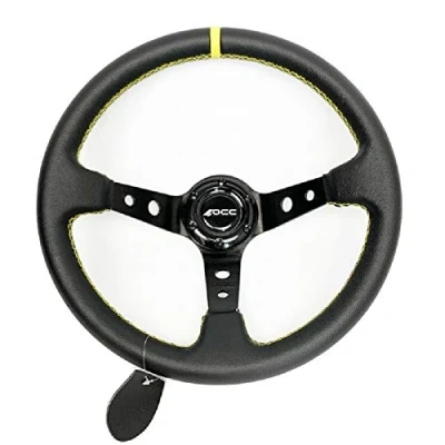 Immagine di OCC MOTORSPORT VOLANTE OFFSET MODELLO TRACK IN SIMILPELLE NERA BRACCI PROFONDITÀ 90 MM 350 (14 POLLICI)