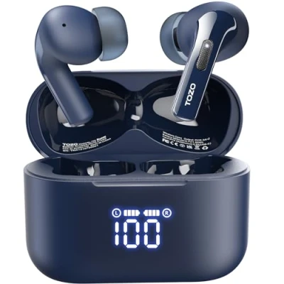 Immagine di TOZO T20 Cuffie Bluetooth 5.3 Auricolari Wireless Doppio Microfono con Cancellazione del Rumore LED Smart Gamma di 7 mm Altoparlanti Integrati