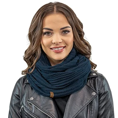 Immagine di Vivisence Invernale Scaldacollo Femminile Alla Moda In Filato Caldo Modello A Giro Doppio Morbido E Confortevole Ideale Per Le Giornate Fredde, Blu Scuro,Taglia Unica