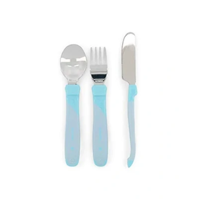 Immagine di Twistshake Set di Posate per Bambini in Acciaio Inossidabile Cucchiaio da Bebè + Forchetta Coltello lo Svezzamento del Bambino Senza BPA l&#039;apprendimento 12 Mesi Azzurro