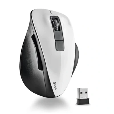 Immagine di NGS BOW WHITE Mouse Senza Fili RF 2,4Ghz, Ottico Wireless 800/1200/1600dpi per Computer, Scroll + 5 Pulsanti, Ergonomia Destra, Bianco